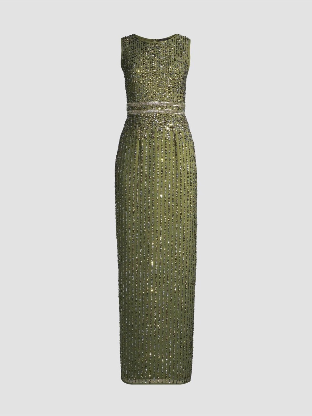 Olive Beaded Sleeveless Evening Gown mac duggal
